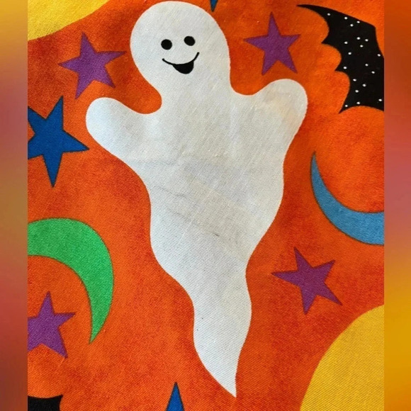 Unbranded Halloween Tablecloth Orange Black Ghost Cat Rectangle 100"x60" Oblong - Picture 2 of 4
